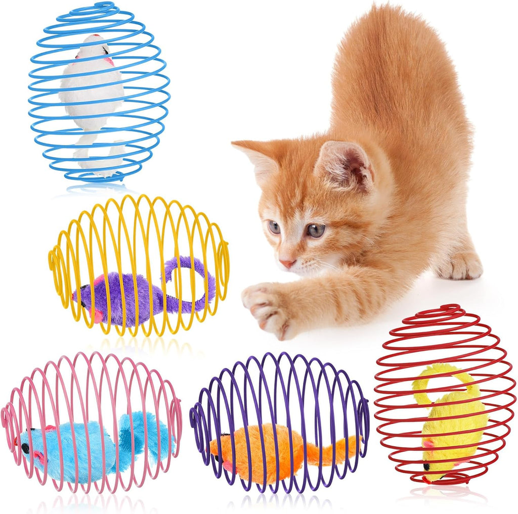 5 Pcs Cat Spring Balls Stretchable Springs Toys Rolling Balls Colorful Playful Coils Interactive Spring Action Toy Caged Rats for Kitten Cat Pet Supplies Indoor (Mouse,Multicolor)