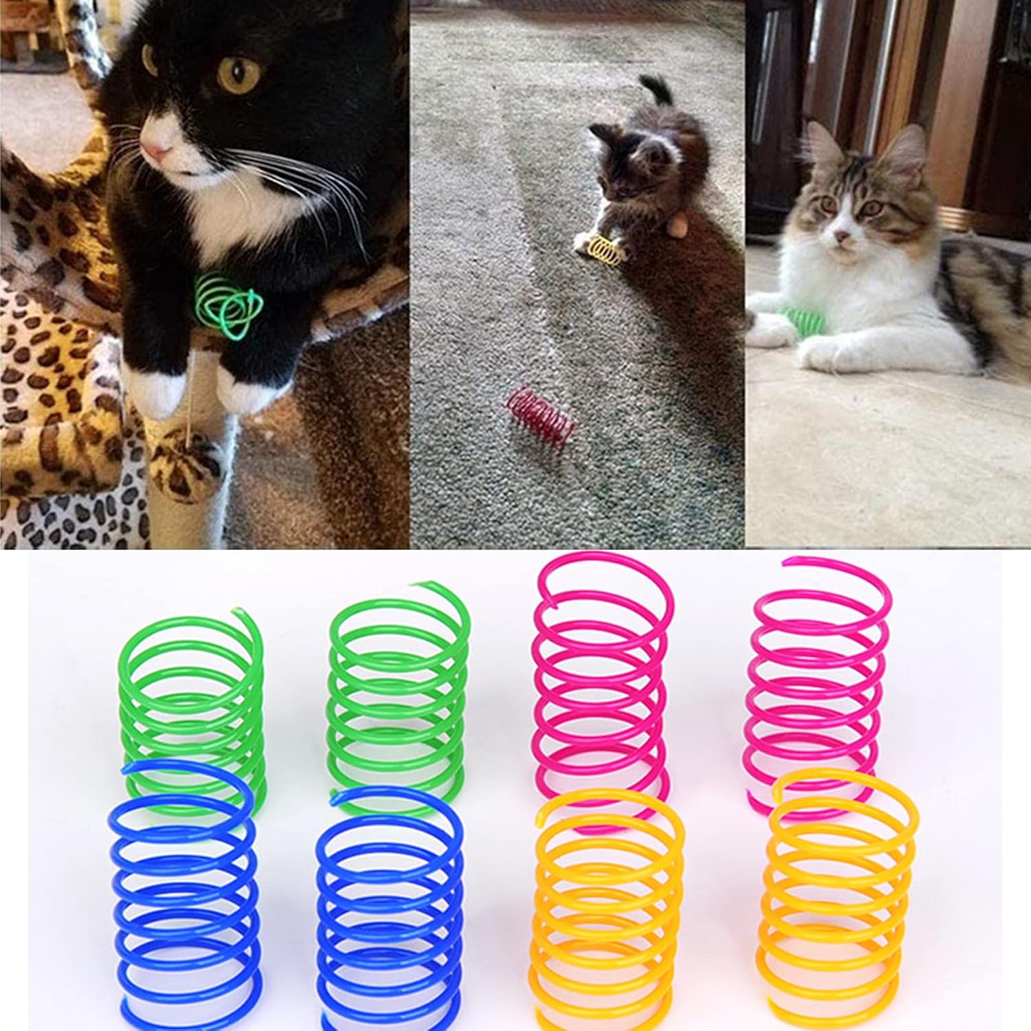 120 Pack Cat Spring Toy - Interactive Plastic Coils for Indoor Cats, Colorful Spiral Springs for Swatting, Biting, Hunting - Active Healthy Fitness Play Kitten Toys